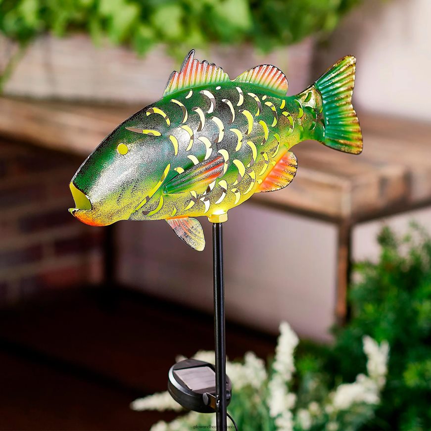 Piquet de jardin à poissons solaire découpé au laser - poisson ange Plow & Hearth 8642F6295 cour et jardin