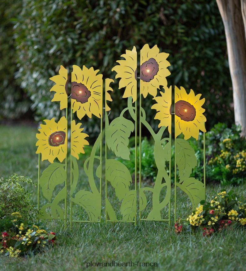 Piquets de panneau paysager éclairés pour jardin de tournesol, ensemble de 5 Plow & Hearth 8642F6302 cour et jardin