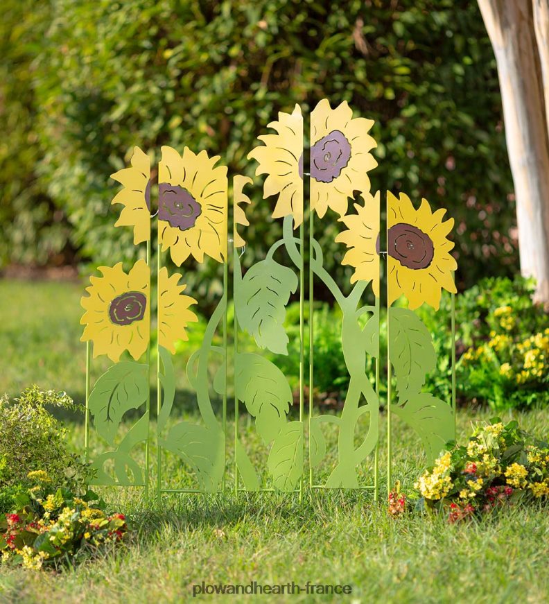 Piquets de panneau paysager éclairés pour jardin de tournesol, ensemble de 5 Plow & Hearth 8642F6302 cour et jardin