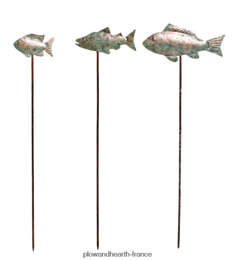 piquets de jardin à poissons en métal vert-de-gris, ensemble de 3 Plow & Hearth 8642F6103 cour et jardin