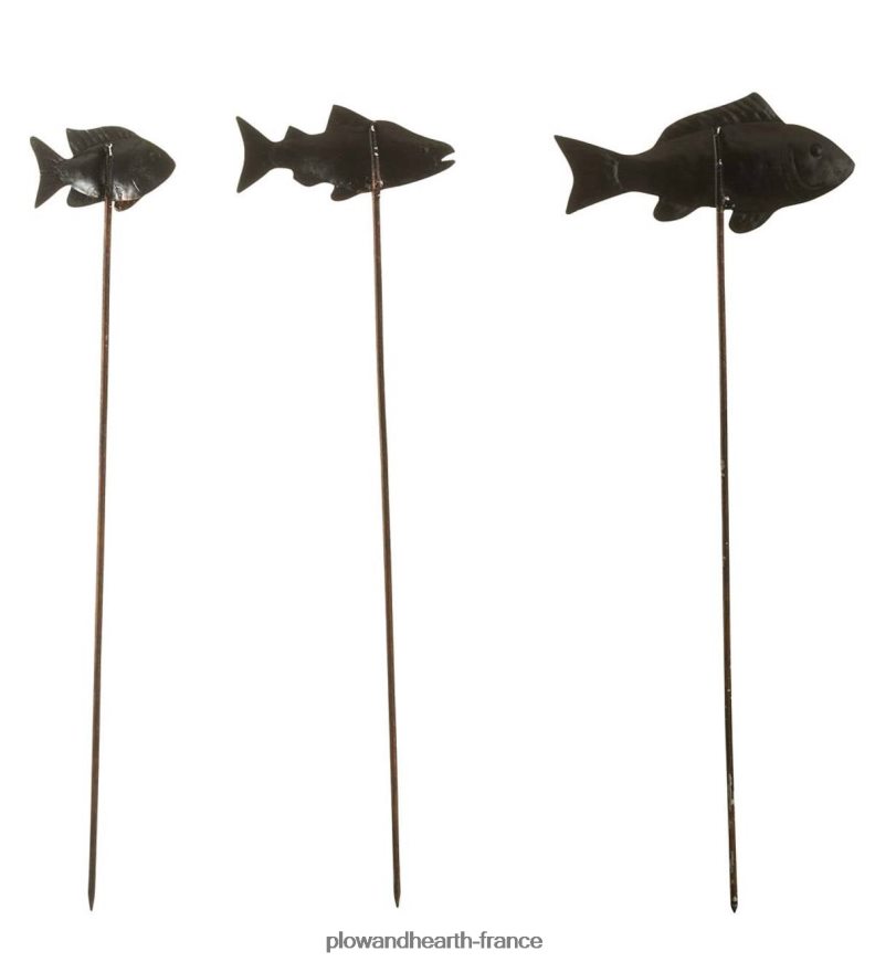 piquets de jardin à poissons en métal vert-de-gris, ensemble de 3 Plow & Hearth 8642F6103 cour et jardin