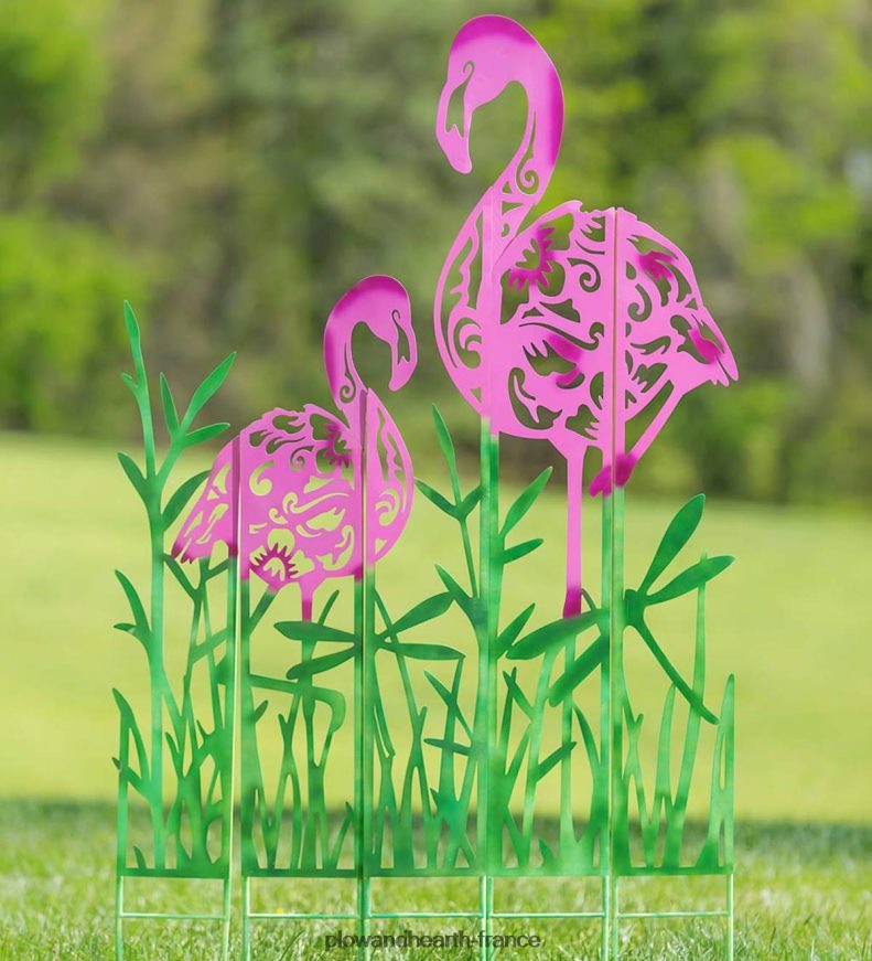 piquets de panneau paysager en métal flamant rose, ensemble de 5 Plow & Hearth 8642F6342 cour et jardin