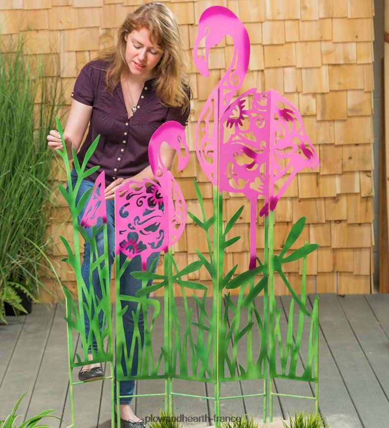 piquets de panneau paysager en métal flamant rose, ensemble de 5 Plow & Hearth 8642F6342 cour et jardin