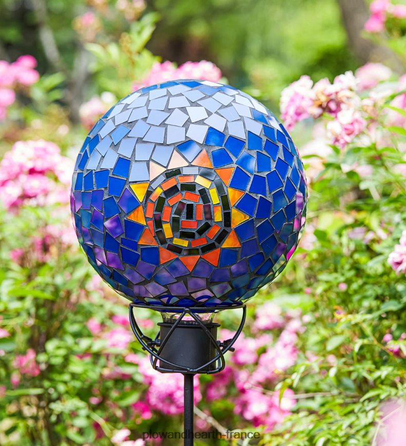Boule d'observation en verre mosaïque solaire Plow & Hearth 8642F6192 cour et jardin