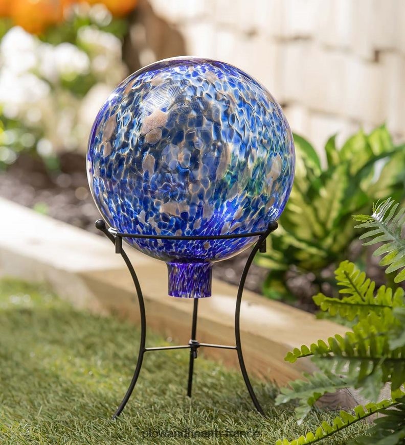boule de confettis en verre d'art avec support - aqua Plow & Hearth 8642F6258 cour et jardin
