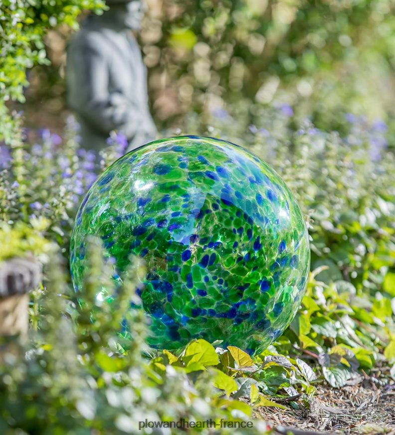 boule de confettis en verre d'art avec support - aqua Plow & Hearth 8642F6258 cour et jardin