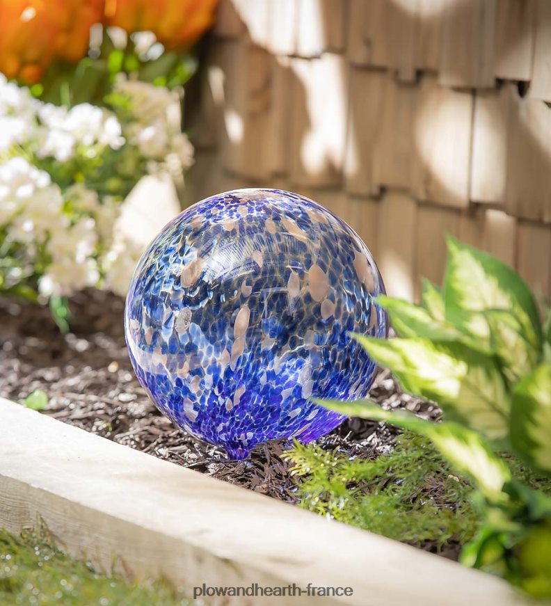 boule de confettis en verre d'art avec support - aqua Plow & Hearth 8642F6258 cour et jardin