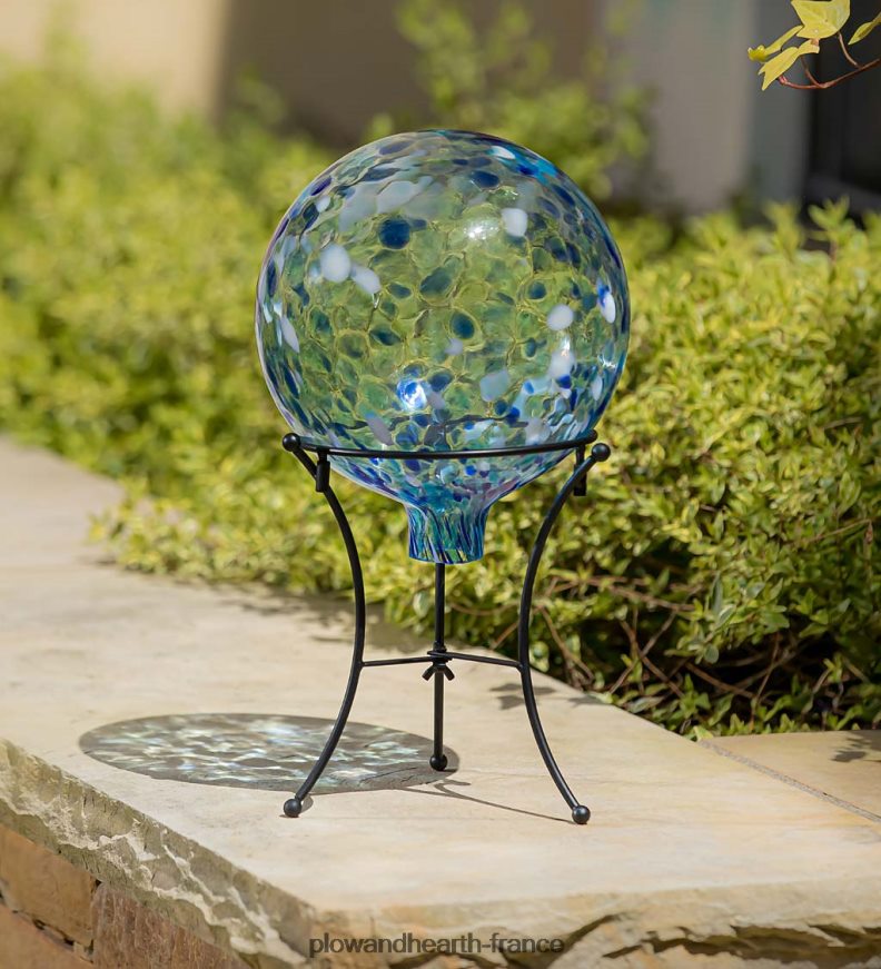 boule de confettis en verre d'art avec support - aqua Plow & Hearth 8642F6258 cour et jardin
