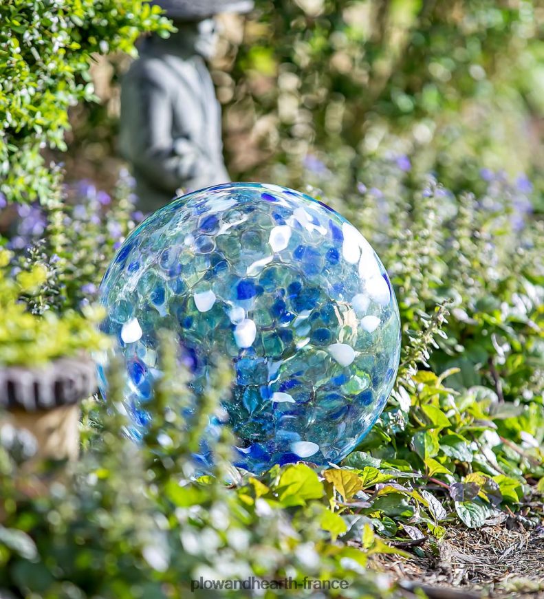 boule de confettis en verre d'art avec support - aqua Plow & Hearth 8642F6258 cour et jardin