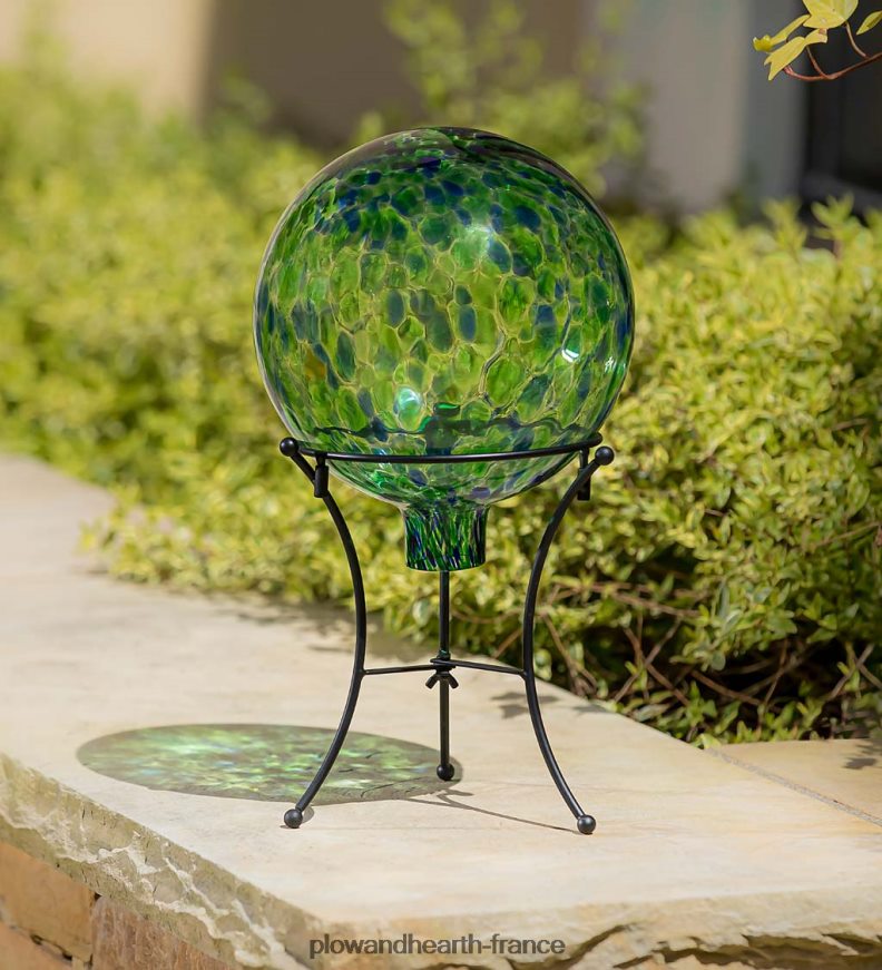 boule de confettis en verre d'art avec support - aqua Plow & Hearth 8642F6258 cour et jardin
