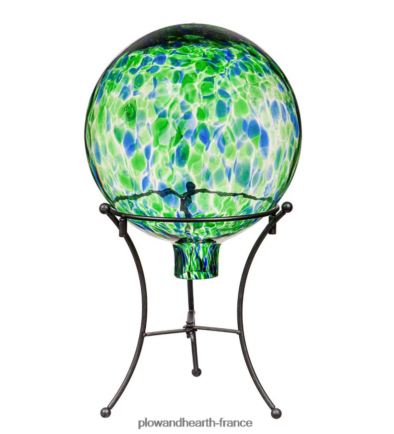 boule de confettis en verre d'art avec support - aqua Plow & Hearth 8642F6258 cour et jardin