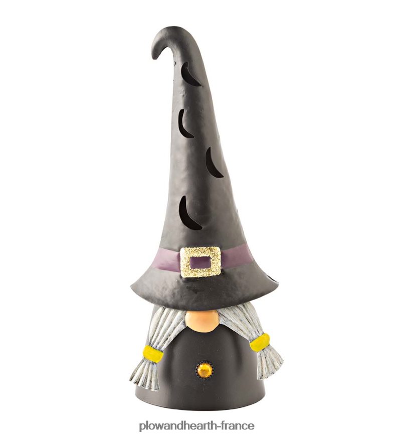 Gnome de sorcière d'Halloween éclairé - noir Plow & Hearth 8642F6429 cour et jardin
