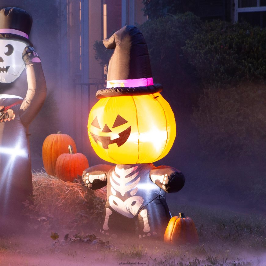 Squelette de citrouille éclairé gonflable pour Halloween Plow & Hearth 8642F6431 cour et jardin