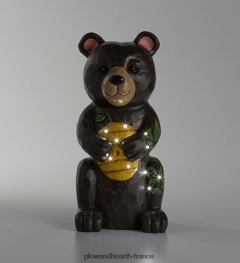 Statue éclairée d'ours noir et de shorty au miel, intérieur/extérieur Plow & Hearth 8642F6297 cour et jardin