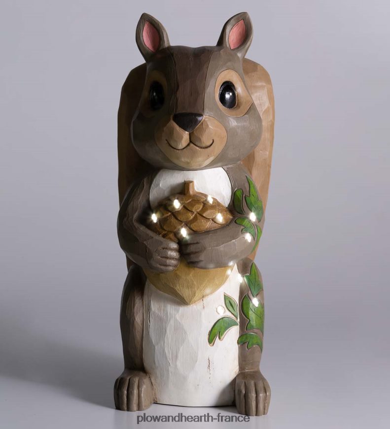 Statue courte d'écureuil éclairée intérieure/extérieure Plow & Hearth 8642F6123 cour et jardin