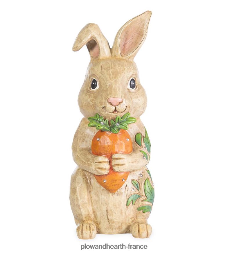 Statue courte de lapin éclairée intérieure/extérieure Plow & Hearth 8642F6111 cour et jardin