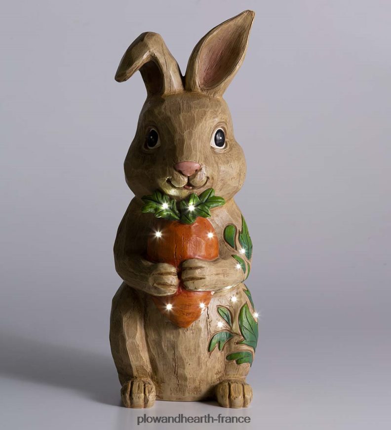 Statue courte de lapin éclairée intérieure/extérieure Plow & Hearth 8642F6111 cour et jardin
