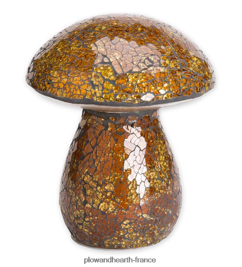 ornement de pelouse de champignon de mosaïque de verre - ambre Plow & Hearth 8642F6420 cour et jardin
