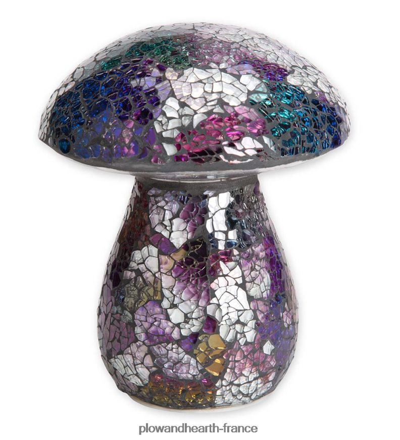 ornement de pelouse de champignon de mosaïque de verre - ambre Plow & Hearth 8642F6420 cour et jardin