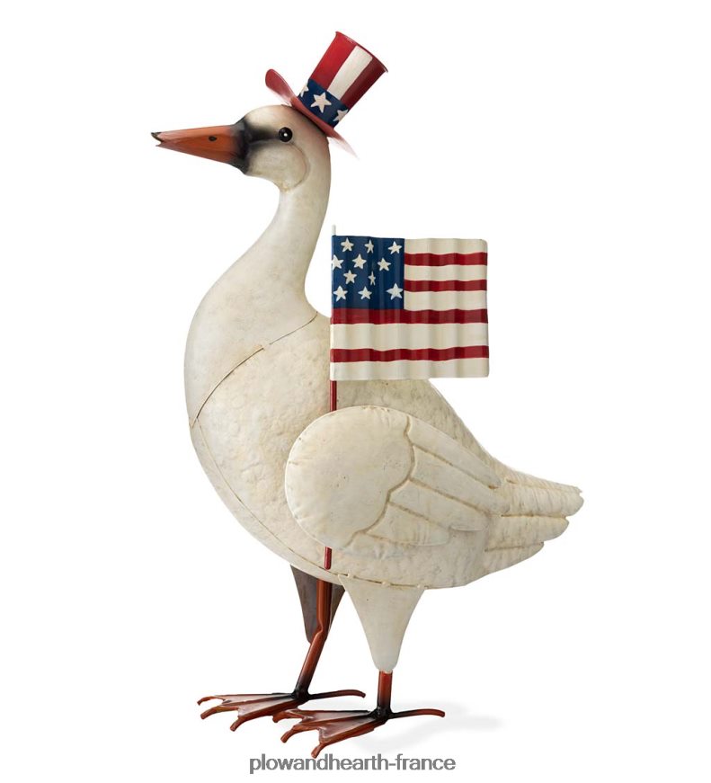 statue d'oie patriotique en métal avec drapeau américain et chapeau haut de forme Plow & Hearth 8642F6155 cour et jardin