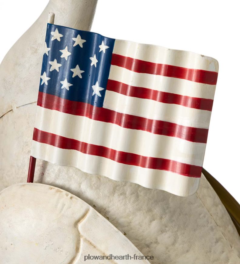 statue d'oie patriotique en métal avec drapeau américain et chapeau haut de forme Plow & Hearth 8642F6155 cour et jardin