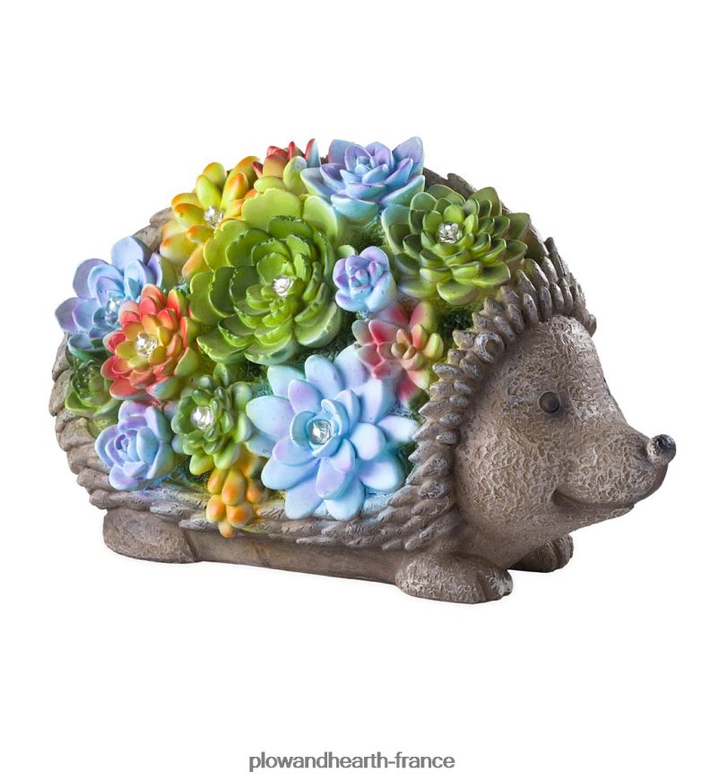 statue de jardin d'animaux en résine succulente éclairée à l'énergie solaire - hérisson Plow & Hearth 8642F6221 cour et jardin