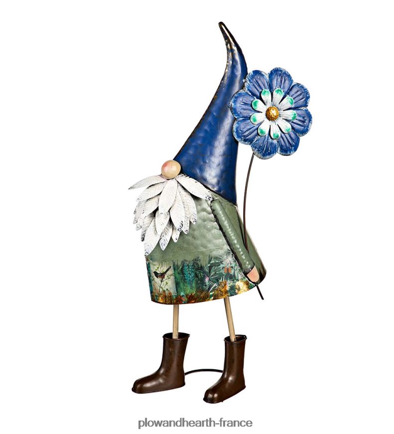 statue de nain de fleur bleue en métal Plow & Hearth 8642F6290 cour et jardin