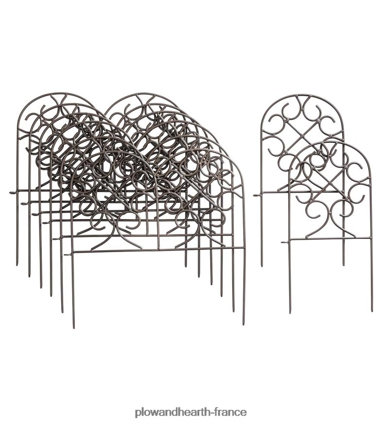 bordure en fer forgé à volutes avec piquets au sol et finition bronze à canon Plow & Hearth 8642F6670 cour et jardin