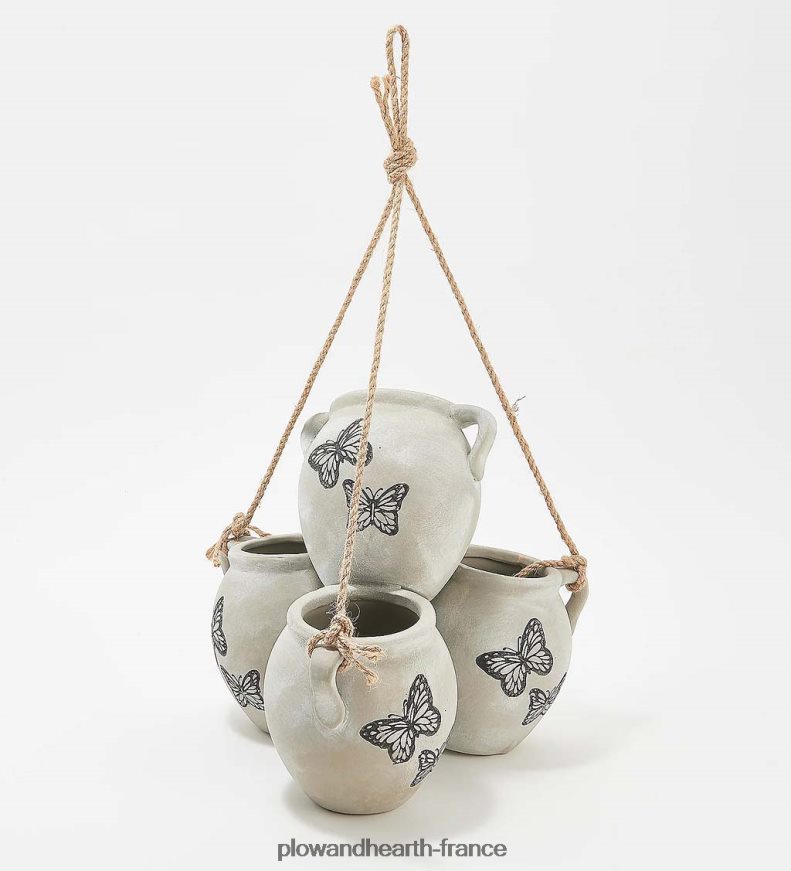 jardinière suspendue à quatre pots vintage - libellules en terre cuite Plow & Hearth 8642F61002 cour et jardin