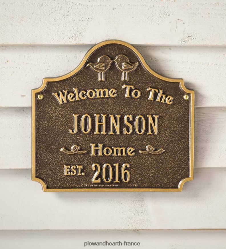 plaque de maison personnalisée en fonte d’aluminium pour oiseaux d’amour - bronze antique Plow & Hearth 8642F6704 cour et jardin