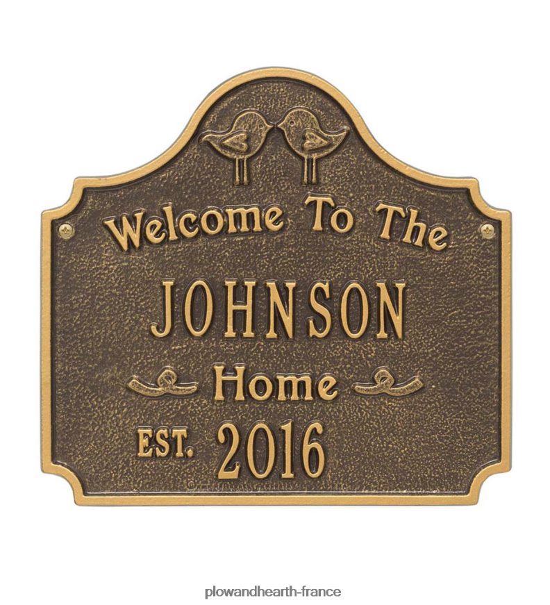 plaque de maison personnalisée en fonte d’aluminium pour oiseaux d’amour - bronze antique Plow & Hearth 8642F6704 cour et jardin