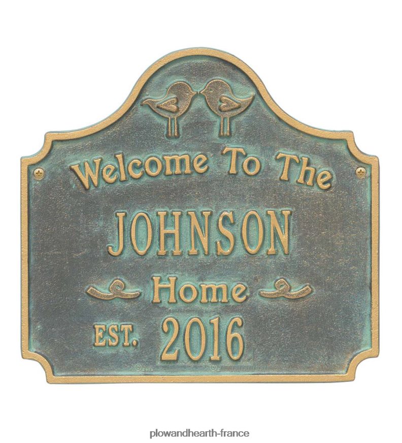plaque de maison personnalisée en fonte d’aluminium pour oiseaux d’amour - bronze antique Plow & Hearth 8642F6704 cour et jardin