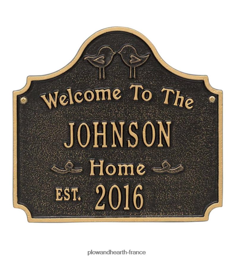 plaque de maison personnalisée en fonte d’aluminium pour oiseaux d’amour - bronze antique Plow & Hearth 8642F6704 cour et jardin