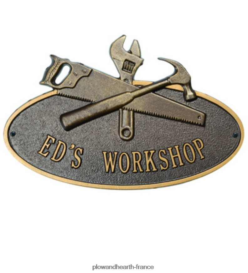 plaque personnalisée ovale atelier - noire Plow & Hearth 8642F6725 cour et jardin