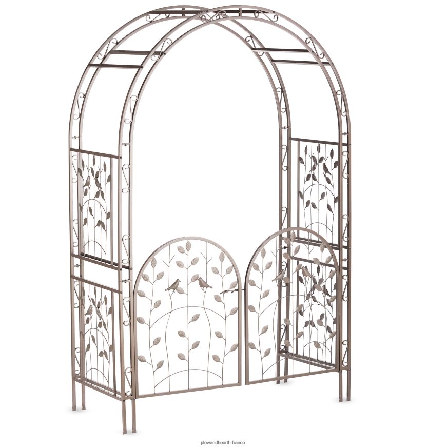 Tonnelle de jardin en métal avec oiseaux et feuilles avec portail Plow & Hearth 8642F6653 cour et jardin