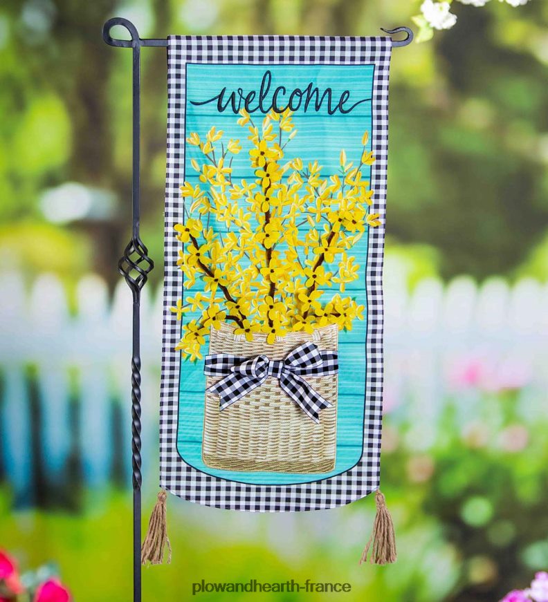 bannière de bienvenue du panier de forsythia Plow & Hearth 8642F6557 cour et jardin