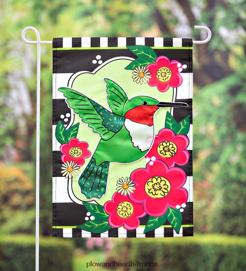 drapeau de jardin en applique de colibri de printemps Plow & Hearth 8642F6599 cour et jardin