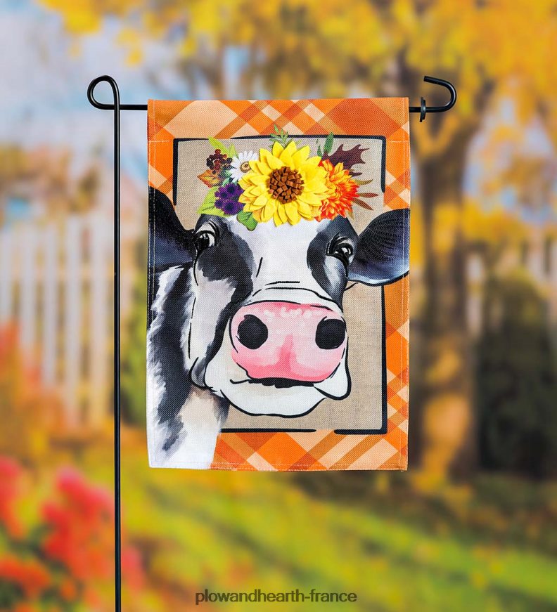 drapeau de jardin en toile de jute de vache d'automne Plow & Hearth 8642F6588 cour et jardin