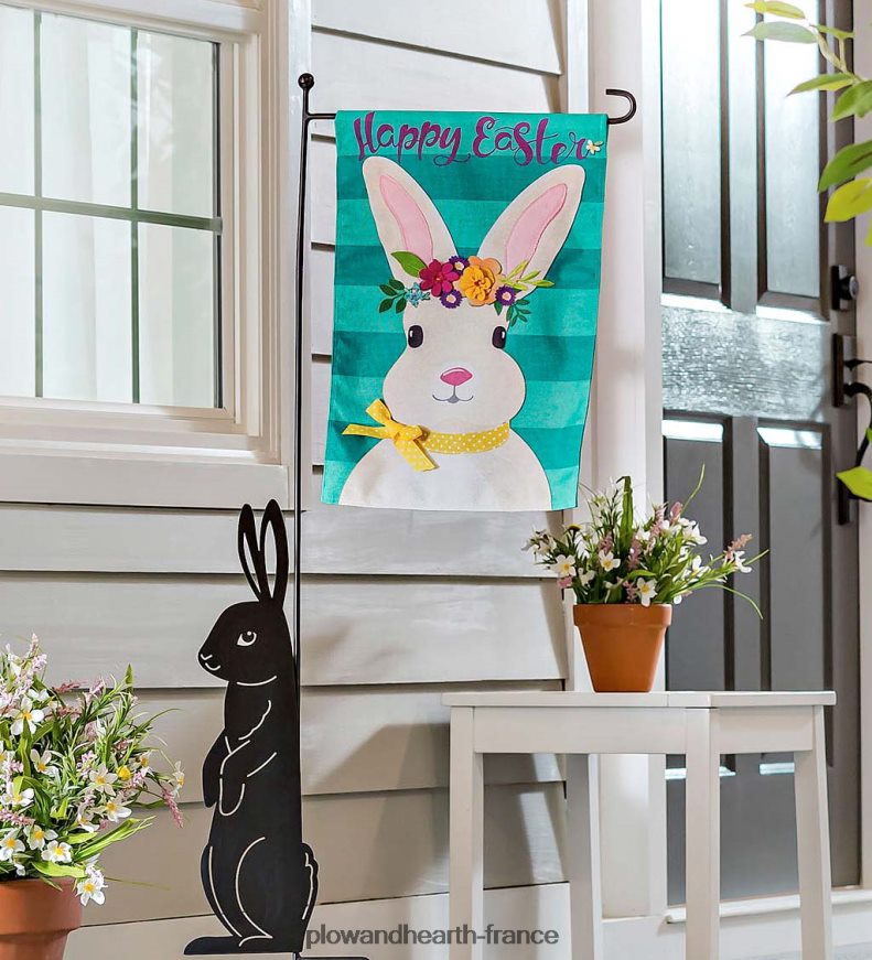 drapeau de jardin en toile de jute lapin de Pâques Plow & Hearth 8642F6574 cour et jardin