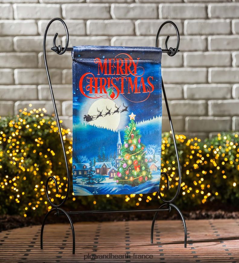 traîneau du père Noël sur le drapeau de jardin lustre de Noël Plow & Hearth 8642F6114 cour et jardin