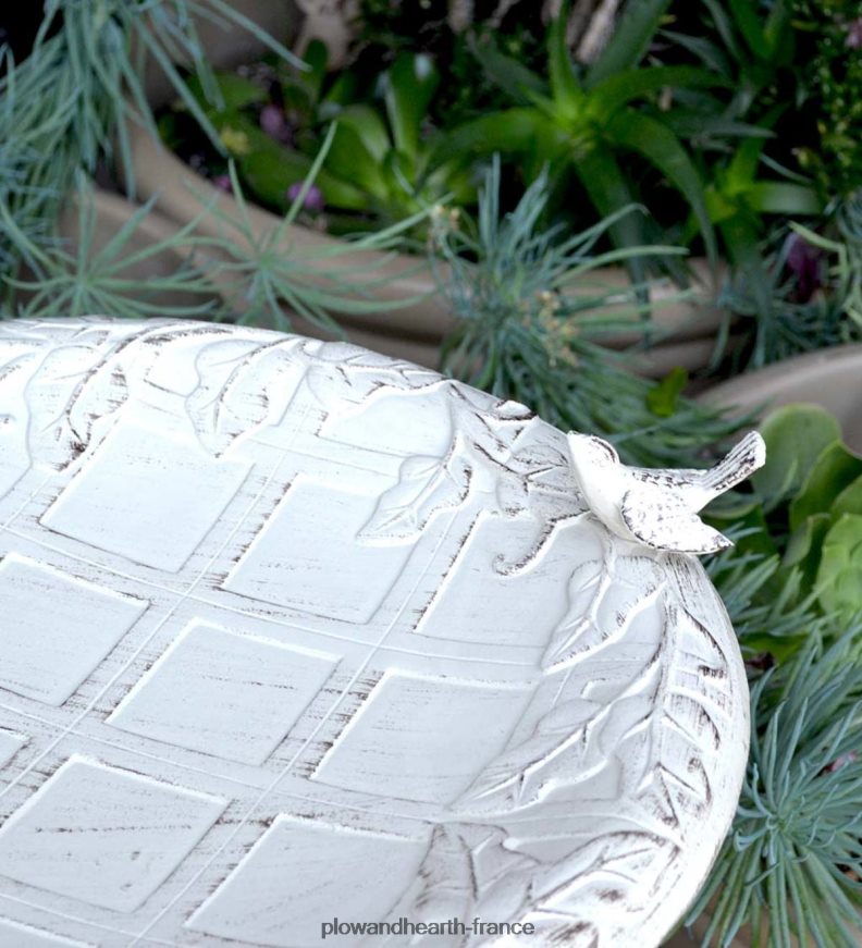 Bain d'oiseaux en métal avec lierre anglais - blanc vintage Plow & Hearth 8642F6835 cour et jardin