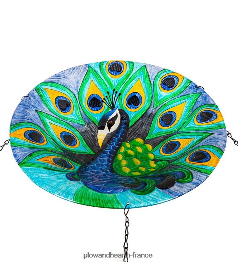 bain d'oiseau paon suspendu en verre Plow & Hearth 8642F6853 cour et jardin