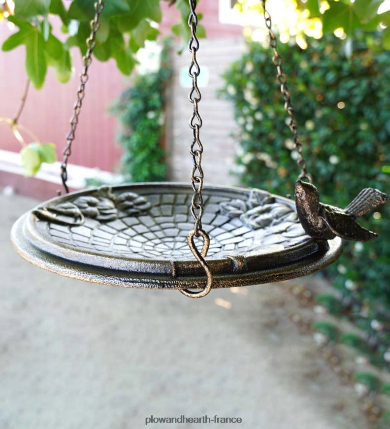 bain d’oiseaux en métal suspendu à motif pavé floral - rouille de cuivre Plow & Hearth 8642F6851 cour et jardin