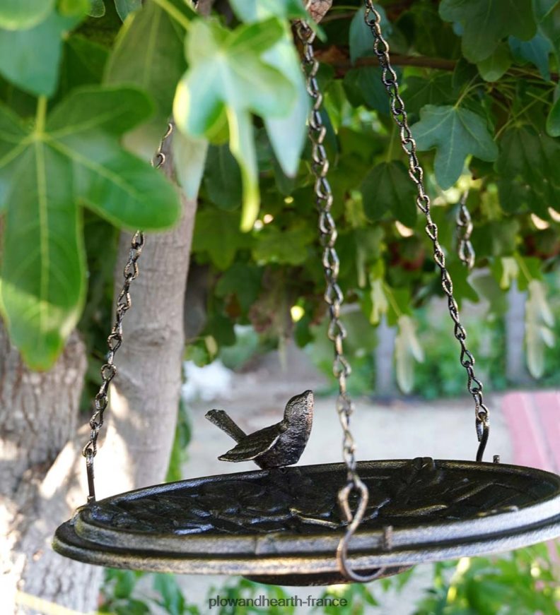 bain d’oiseaux en métal suspendu à motif pavé floral - rouille de cuivre Plow & Hearth 8642F6851 cour et jardin