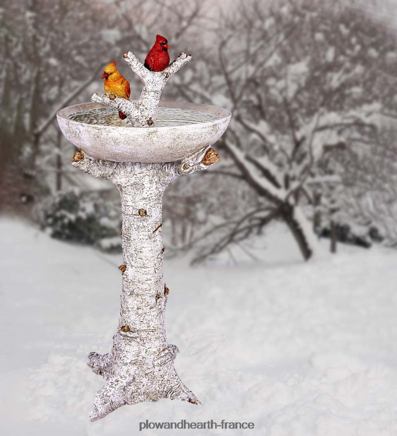bain d'oiseaux en résine de bouleau avec cardinaux Plow & Hearth 8642F6827 cour et jardin