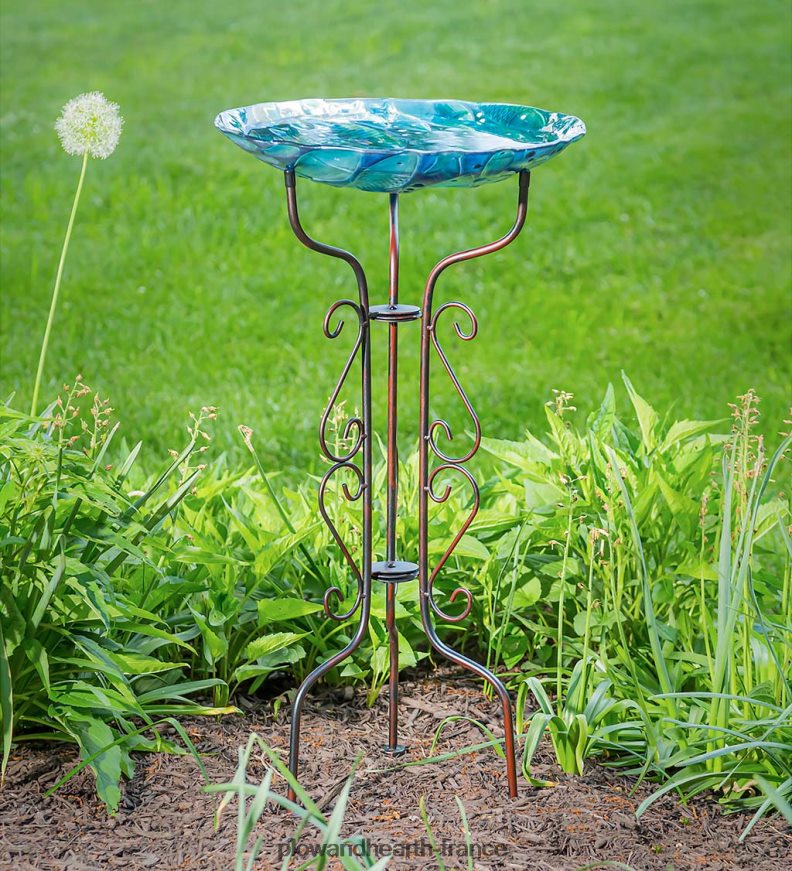 support de bain d'oiseaux à défilement sur trépied Plow & Hearth 8642F6839 cour et jardin
