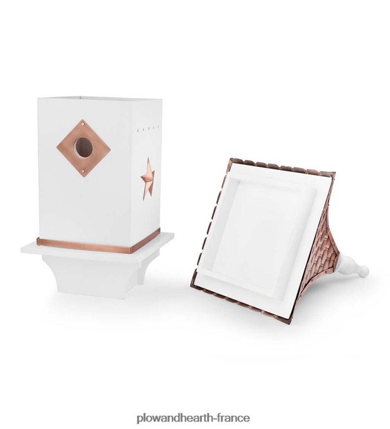 Nichoir blanc de style villa avec toit et accents en cuivre martelé à la main Plow & Hearth 8642F6881 cour et jardin