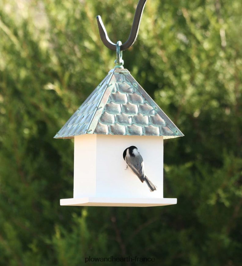 nichoir de bungalow en bois dur avec toit en cuivre vert-de-gris Plow & Hearth 8642F6886 cour et jardin