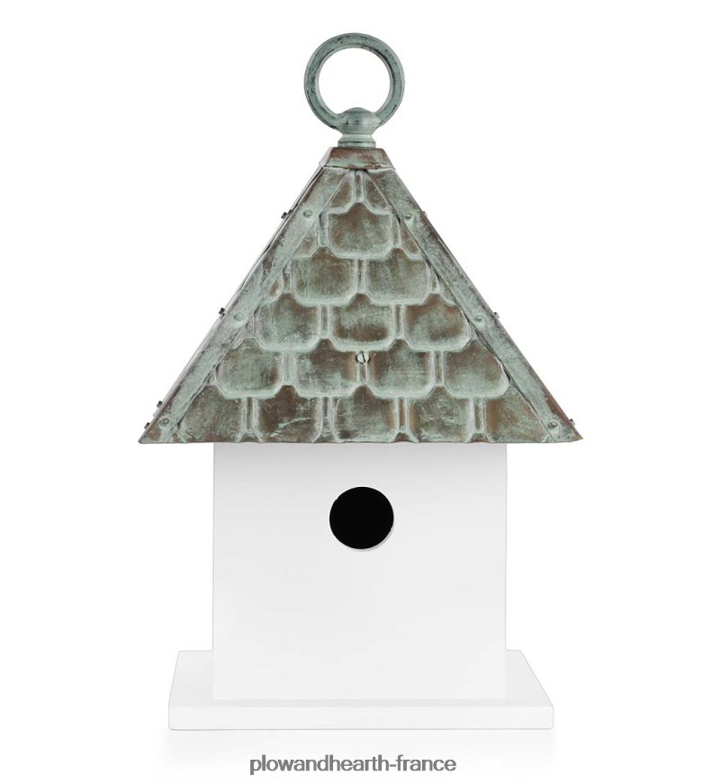 nichoir de bungalow en bois dur avec toit en cuivre vert-de-gris Plow & Hearth 8642F6886 cour et jardin