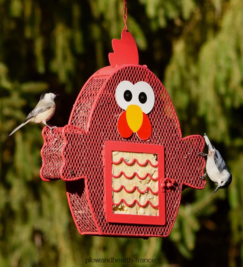 Mangeoire à oiseaux double graines/suif de poulet rouge Plow & Hearth 8642F6772 cour et jardin